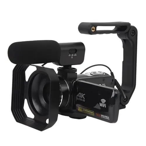 Produktbild: Fockety Video Kamera Camcorder, 56M 4K 30FPS IR Nachtsicht Camcorder, 3.0in IPS Touchscreen 18X Zoom Vlogging Kamera für YouTube mit Fernbedienung, Akku, Mikrofon, Sonnenblende