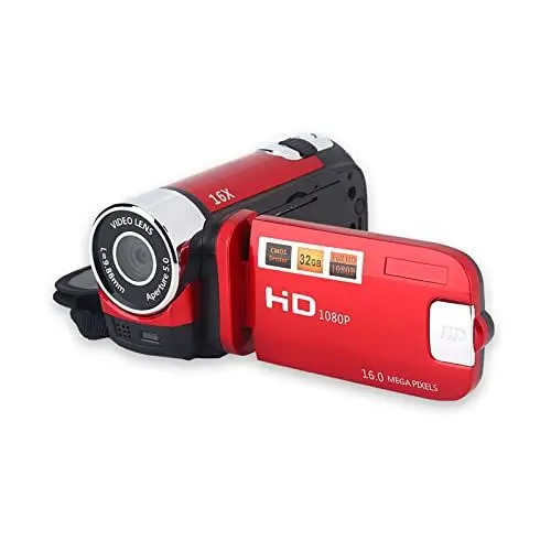 Produktbild: Jectse Full-HD-Rotation, 16-fache High-Definition-Digital-Camcorder-Video-DV-Kamera, 270-Grad-Rotation, COMS-Sensor, Unterstützung für Externe Speicherkarten Bis zu 32 G, Lange (Rot)