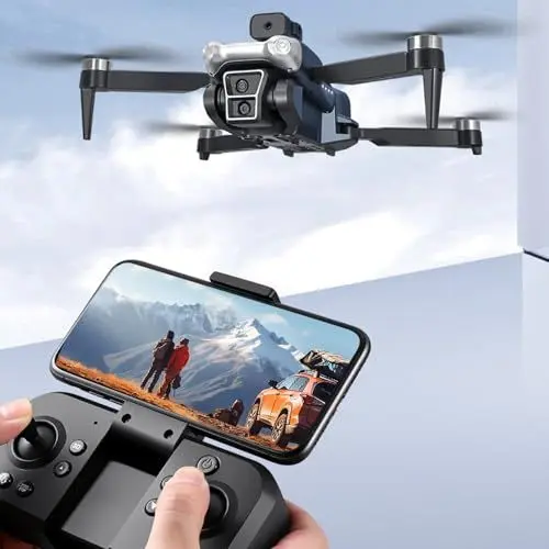Produktbild: Jectse Leistungsstarker RC-Quadcopter mit 3 Kameras, Bürstenlosem Motor und um 90 Grad Einstellbarer Optischer Flusspositionierung, WiFi-ESC-Kameradrohne für Foto- und Videoaufnahmen,