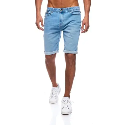 Produktbild: JEEL Herren Kurze Hosen - Slim-Fit Jeans-Shorts - 5-Pocket-Style - Stretch Herren-Shorts - Kurze Hose für Männer - Basic Washed - 2-Hellblau - 31W