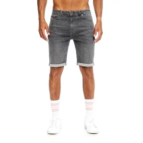Produktbild: JEEL Herren Kurze Hosen - Slim-Fit Jeans-Shorts - 5-Pocket-Style - Stretch Herren-Shorts - Kurze Hose für Männer - Basic Washed - 4-Grau - 33W