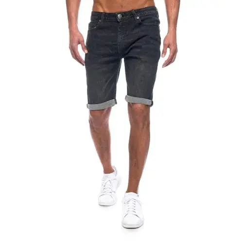 Produktbild: JEEL Herren Kurze Hosen - Slim-Fit Jeans-Shorts - 5-Pocket-Style - Stretch Herren-Shorts - Kurze Hose für Männer - Basic Washed - 6-Schwarz - 34W