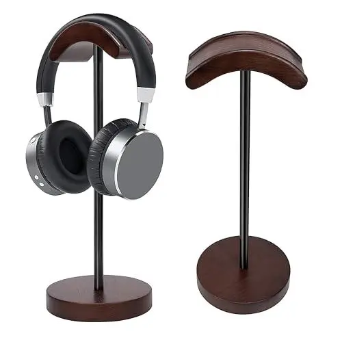 Produktbild: Jeesblsy Kopfhörer Ständer Holz, Wood Headset Halterung aus Walnussholz und Metall mit Anti Rutsch Pad für Alle Kopfhörergrößen Over Ear Kopfhörer (Walnuss Farbe Holz)