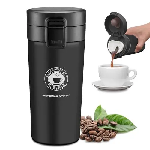 Produktbild: JEEZAO Edelstahl Kaffee Thermobecher, Thermoskanne,Vakuum Isolierbecher,Travel Mug BPA-Frei, Auslaufsicher (schwarz)