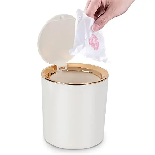 Produktbild: JEEZAO Tischmülleimer mit Deckel, Mini Mülleimer Tischabfalleimer 2.6L, Mülltonne Klein Papierkorb für Schreibtisch, Badezimmer, Wickeltisch, Küche (Weiß)