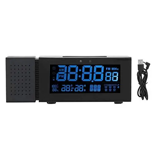Produktbild: Jeffergarden Digitaler Wecker, LED-Zeit-Temperatur-Feuchtigkeitsanzeige mit 7-Farben-Nachtlicht, USB-Ladegeräte, Batterie-Backup-5-V-Uhr für Schlafzimmer, Bett(schwarz)