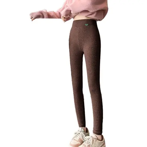 Produktbild: Jeggings Damen Thermoleggins Für Damen Gefüttert Damen Verdickte Leggings Und Winter Hohe Taille Warme Baumwollhose Leggins Schwarz Thermo Leggings Damen Mit Fell (Coffee, M)