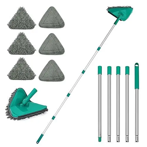 Produktbild: JEHONN Bodenwischer Wischmopp mit Langem Griff 200CM, 3-In-1 Wand Mop mit 6 Ersatz Mikrofaser Chenille Pads für Decke, Gemalte Wände, Fenster, Boden, Baseboard (Grün)
