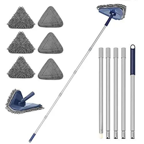 Produktbild: JEHONN Bodenwischer Wischmopp mit Langem Griff 200CM, 3-In-1 Wand Mop mit 6 Ersatz Mikrofaser Chenille Pads für Decke, Gemalte Wände, Fenster, Boden, Baseboard (Blau)