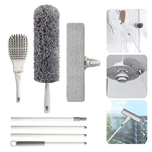 Produktbild: JEHONN Staubwedel Teleskop Fensterputzer Washbar Fenster Putzen Staubwischer Spinnwebenbesen Staubfänger Fensterwischer und Fensterabzieher Staubbesen 200CM für Ventilator Fenster Zimmerdecken