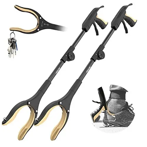 Produktbild: Jellas 2 Stück Faltbare Greifer mit Schuhlöffel, 0°- 180° abgewinkelter Arm, 80cm Langer Greif-Werkzeug mit Magnetspitzen für die Müllabfuhr, Abfallsammlung, Armverlängerung, RGDF01 (Gold)