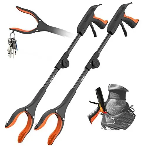 Produktbild: Jellas 2 Stück Faltbare Greifer mit Schuhlöffel, 0°- 180° abgewinkelter Arm, 81cm Langer Greif-Werkzeug mit Magnetspitzen für die Müllabfuhr, Abfallsammlung, Armverlängerung (Orange)