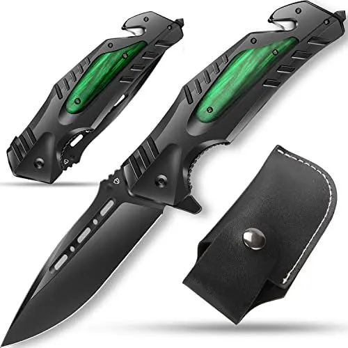 Produktbild: Jellas Klappmesser, 8Cr13MoV, Taschenklappmesse gut für Camping, Indoor- und Outdoor-Aktivitäten, Survival-Messer, KN01 (Grün)