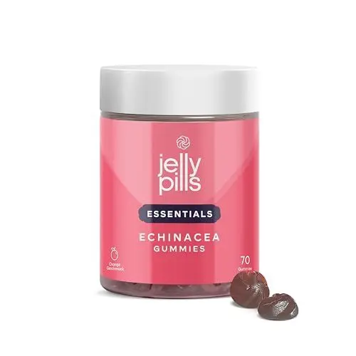 Produktbild: Jelly Pills Echinacea + Vitamin C – 70 vegane Gummies – Ohne Zuckerzusatz – Orangengeschmack – Unterstützung für Immunsystem & Abwehrkräfte