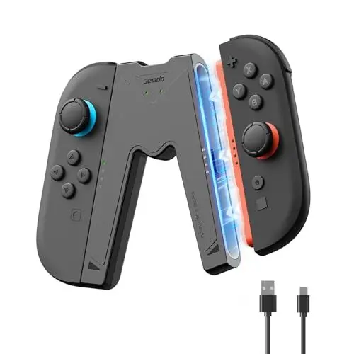 Produktbild: JEMDO Magnetische Joy Con 2 Aufladehalterung kompatibel mit Nintendo Switch 2, Ergonomische Controller Halterung & Switch 2 Joy Con Grip mit Ladegerät, LED-Anzeige, USB-C Kabel, Reisegeeignet, Schwarz