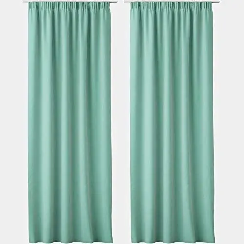 Produktbild: JEMIDI 2x Vorhang blickdicht 140x250cm - 2er Set Gardine mit Kräuselband Universalband - 100% Polyester Schal lang für Wohnzimmer Schlafzimmer - mint