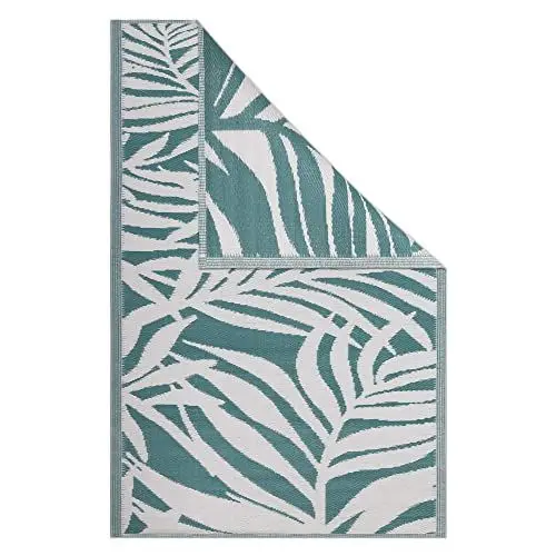 Produktbild: JEMIDI Outdoor Teppich 120x180cm groß - Terrassenteppich Balkonteppich Außenteppich - Balkon Teppich Garten Läufer Gartenteppich - Blatt Muster Dunkelgrün