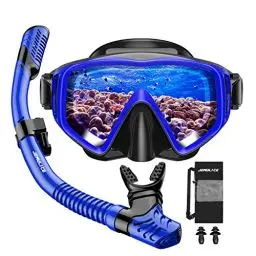 Produktbild: JEMULICE Schnorchelset Erwachsene, Schnorcheln Set mit Taucherbrille und Dry Schnorchel für Herren und Damen, Anti-Leck & Anti-Fog Tauchmaske aus Gehärtetem Glas für Tauchen, Schnorcheln und Schwimmen