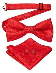 Produktbild: JEMYGINS Blau Paisley Fliege und Einstecktuch mit Manschettenknöpfe Sets für Herren,alles rot