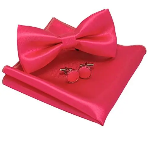 Produktbild: JEMYGINS Einfarbig Fliege und Einstecktuch mit Manschettenknöpfe Sets für Herren,Rosa