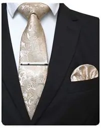 Produktbild: JEMYGINS Gold krawatte Paisley Seide Herren Krawatten und Einstecktuch mit krawattenklammer Sets (4)
