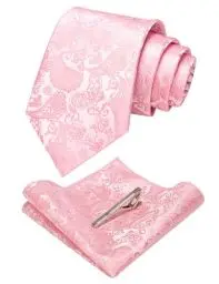 Produktbild: JEMYGINS Hell-Pink krawatte Paisley Seide Herren Krawatten und Einstecktuch mit krawattenklammer Sets