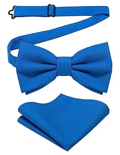 Produktbild: JEMYGINS Herren Baumwollmischung Fliege mit Doppelfalte und Einstecktuch Set,Blau