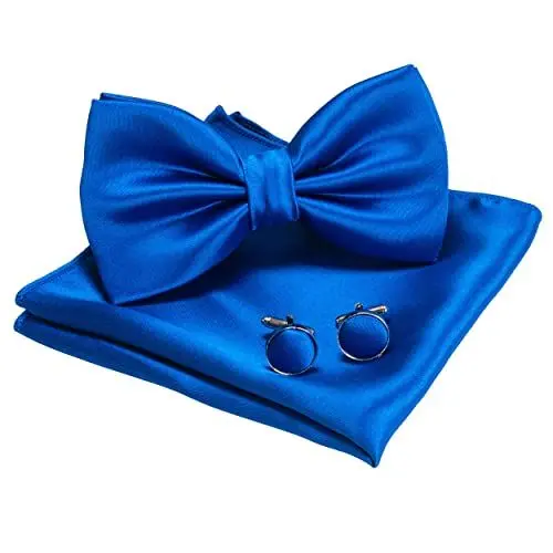 Produktbild: JEMYGINS Herren Fliege Blau 5 Satin Fliege und Einstecktuch mit Manschettenknöpfe Sets