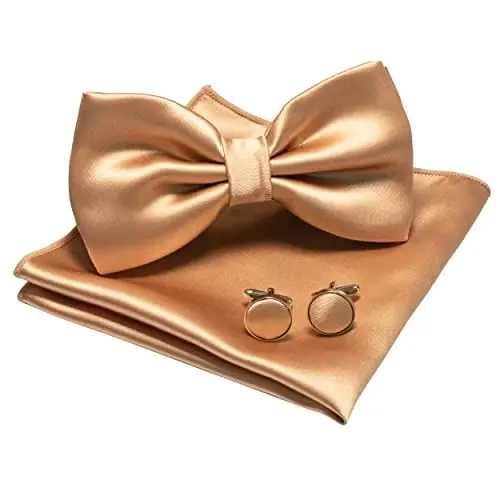 Produktbild: JEMYGINS Herren Fliege Champagner gold5 Satin Fliege und Einstecktuch mit Manschettenknöpfe Sets