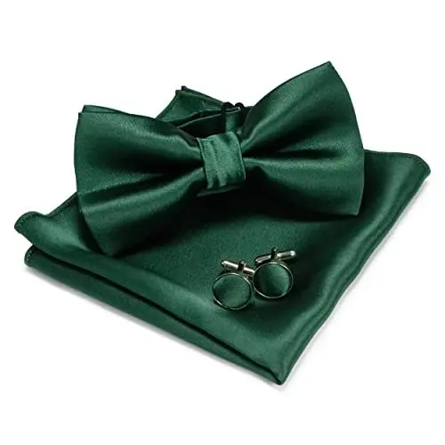 Produktbild: JEMYGINS Herren Fliege Dunkelgrün4 Satin Fliege und Einstecktuch mit Manschettenknöpfe Sets