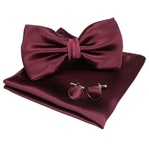 Produktbild: JEMYGINS Herren Fliege Kastanienbraun5 Satin Fliege und Einstecktuch mit Manschettenknöpfe Sets