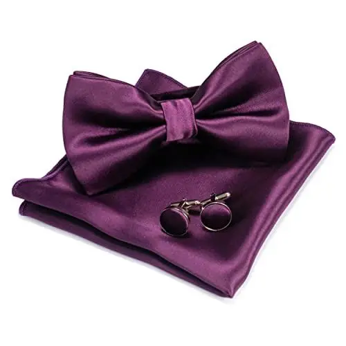 Produktbild: JEMYGINS Herren Fliege Lila4 Satin Fliege und Einstecktuch mit Manschettenknöpfe Sets