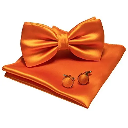 Produktbild: JEMYGINS Herren Fliege Orange5 Satin Fliege und Einstecktuch mit Manschettenknöpfe Sets