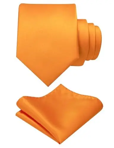 Produktbild: JEMYGINS Herren Krawatte mit Matte Oberfläche inklusive Einstecktuch Set in verschiedenen Farben orange Farbe