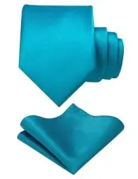 Produktbild: JEMYGINS Herren Krawatte mit Matte Oberfläche inklusive Einstecktuch Set in verschiedenen Farben wasserblau