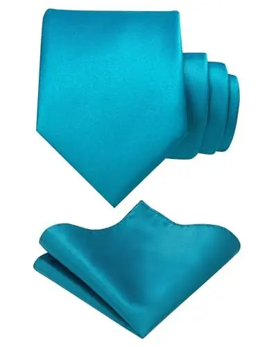 Produktbild: JEMYGINS Herren Krawatte mit Matte Oberfläche inklusive Einstecktuch Set in verschiedenen Farben wasserblau
