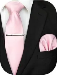 Produktbild: JEMYGINS Herren Krawatte mit Matte Oberfläche inklusive Einstecktuch und Krawattenklammer Set in verschiedenen Farben,Hell-Pink