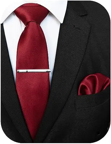 Produktbild: JEMYGINS Herren Krawatte mit Matte Oberfläche inklusive Einstecktuch und Krawattenklammer Set in verschiedenen Farben,kastanienbraun