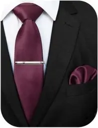 Produktbild: JEMYGINS Herren Krawatte mit Matte Oberfläche inklusive Einstecktuch und Krawattenklammer Set in verschiedenen Farben,kastanienbraun 2