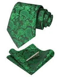 Produktbild: JEMYGINS grün 2 krawatte Paisley Seide Herren Krawatten und Einstecktuch mit krawattenklammer Sets