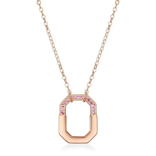 Produktbild: JENDEAR Damen-Halskette mit Schloss-Anhänger: 925er Silber, Zirkonia-Verzierung – Stilvoller & Frauen Hypoallergener Rose Gold Schmuck
