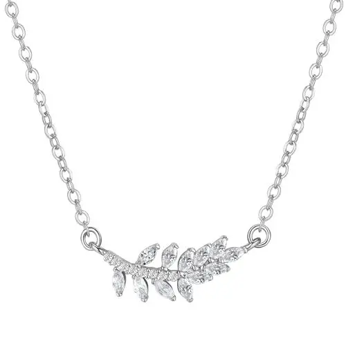 Produktbild: J.Endéar Damen Halskette 925 Sterling Silber Blatt Anhänger Kette Schmuck Zirkonia Geschenk für Damen