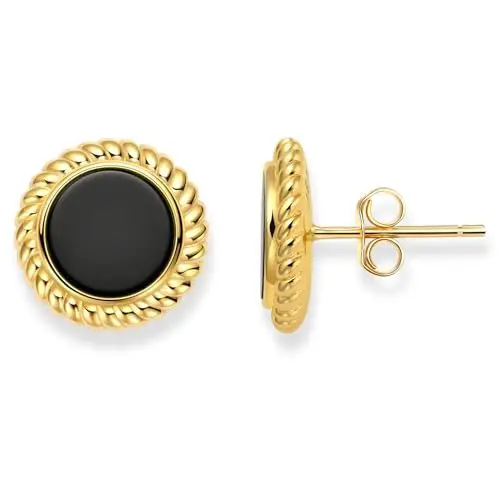 Produktbild: Damen Ohrringe Silber 925, Echter Natürlicher AAA Onyx Edelstein Ohrstecker, 18K Vergoldet