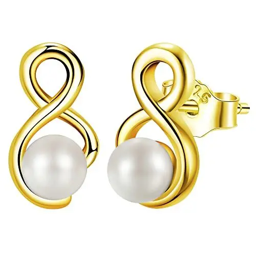 Produktbild: JENDEAR Perlen Ohrringe 925 Sterling Silber für Damen Unendlichkeit Symbol, Gold/Rose Gold/Silber