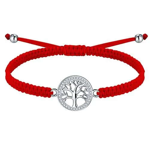 Produktbild: J.Endéar Lebensbaum Armband für Damen Mädchen Schmuck Silber 925 mit Zirkon, Handgefertigtes Geflochtenes Armband Verstellbar, Rote