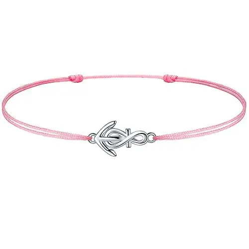 Produktbild: J.Endéar Fußkettchen Infinity Anker für Damen Mädchen Sterling Silber 925 Cord Handgefertigt Schmuck Sommer Strand Unendlichkeit Liebe Freundschaft Geschenk, Rosa