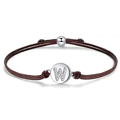 Produktbild: J.Endéar Kordelarmband mit Buchstabe W für Damen Silber 925, Zirkonia Armband Mädchen, Verstellbares Armband Jungen Schmuck