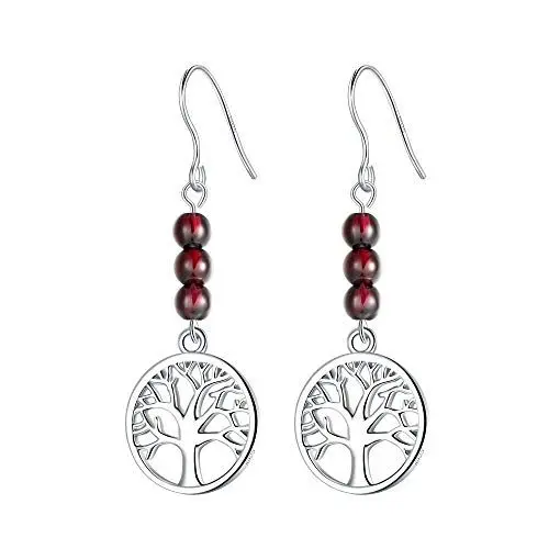Produktbild: J.Endéar Lebensbaum Ohrringe, Baum des Lebens Silber Tropfen Ohrring mit Edelstein, Granat baumeln Tropfen Ohrringe für Frauen, Markengeschenkbox