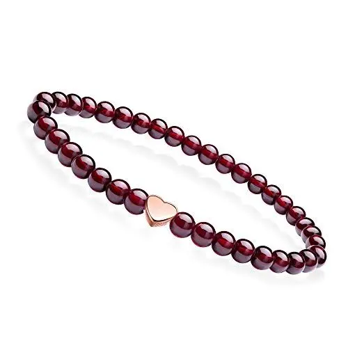 Produktbild: J.Endéar Naturedelstein Armband 5mm Granat Perlen Stretch Armband mit Rose Gold Herz Anhänger und Geschenktüte