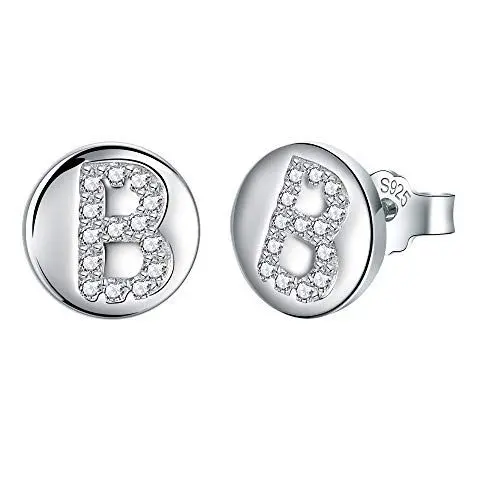 Produktbild: J.Endéar Ohrringe Buchstabe B für Damen Mädchen Silber 925 Hypoallergene Kleine Ohrstecker Zirkonia Schmuck 8mm Geschenk für Kinder